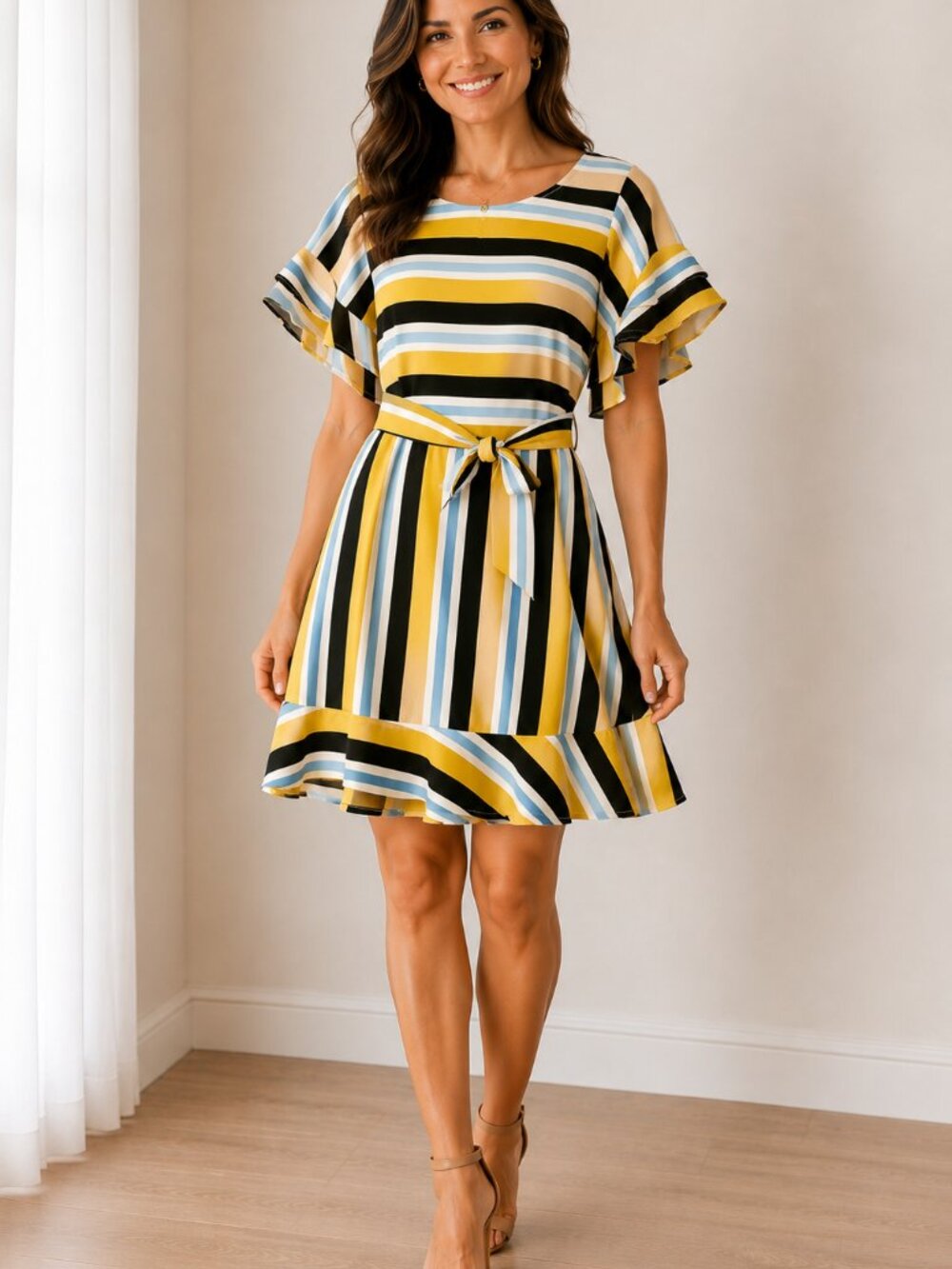 Umgee Striped Tie Front Dress Flowy Summer Dress Excellent Condition Size Large